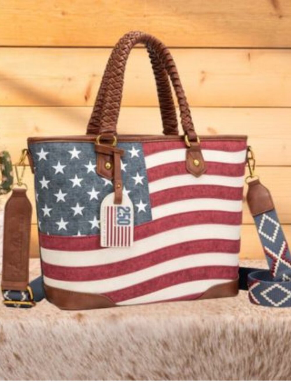 Montana West American Flag Braided Concealed Carry Tote Bag NWT